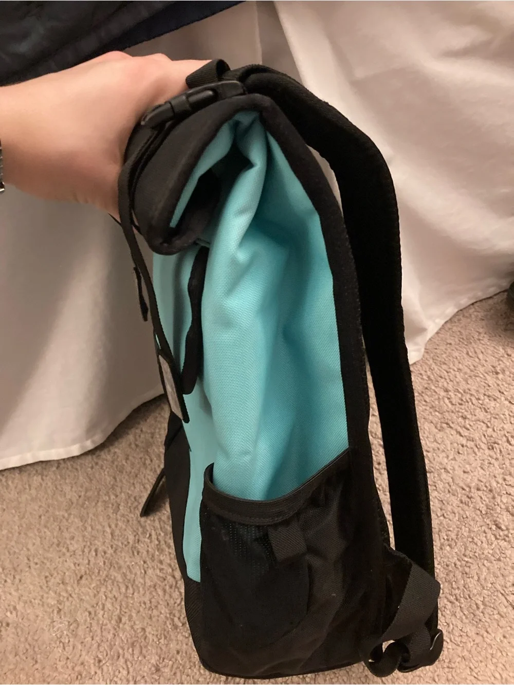 Timbuk2 Men’s Roll-Top Mini Backpack in Aqua and Black
